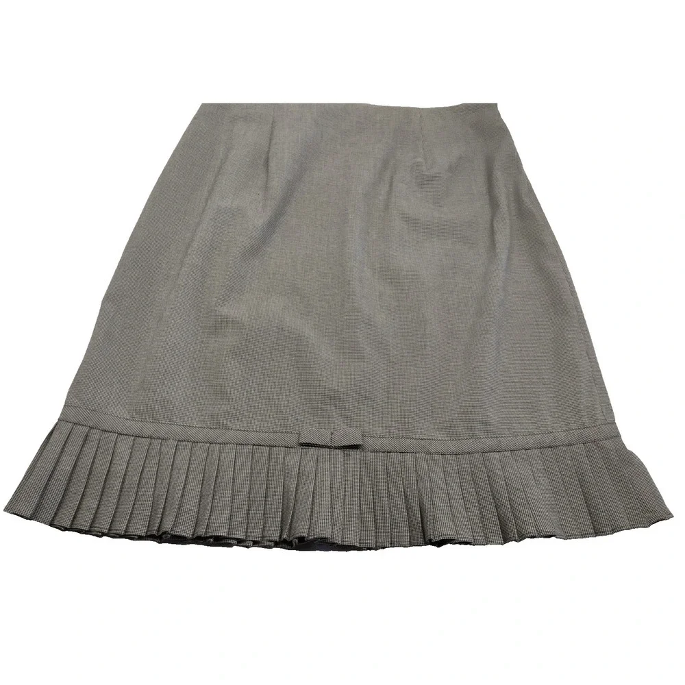 Larry Levine Stretch Womens 10 Houndstooth Black/Gray Pleated Bottom Skirt‎